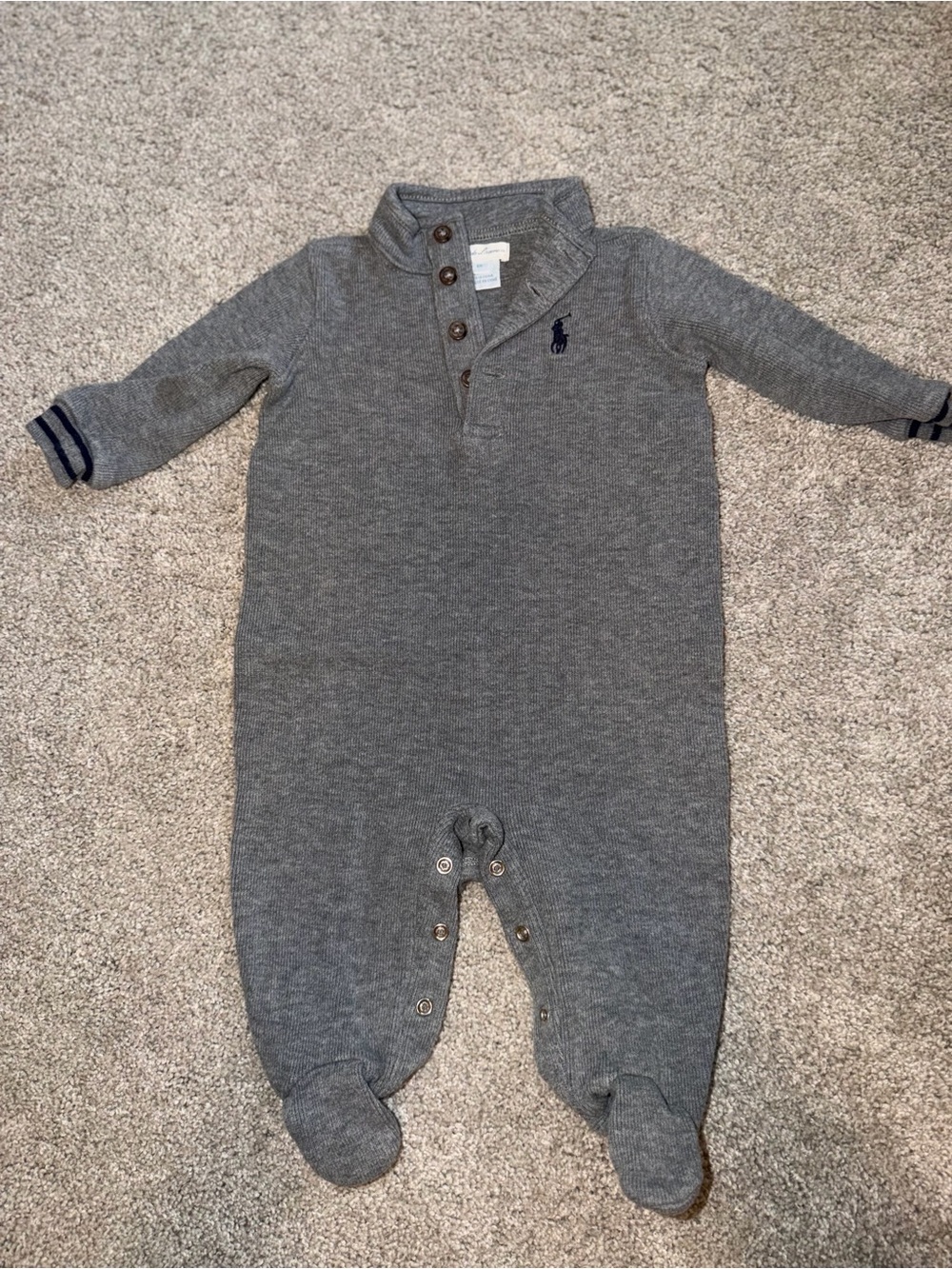 Polo by Ralph Lauren Gray Knit Footed Baby One-Piece 6M